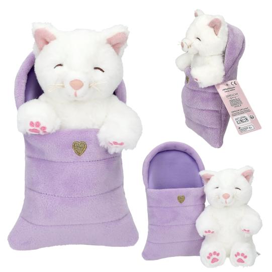 Peluches perros y gatos en saco de dormir