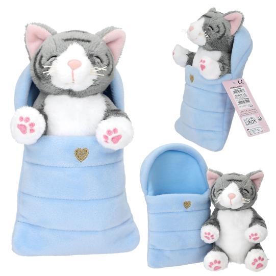 Peluches perros y gatos en saco de dormir