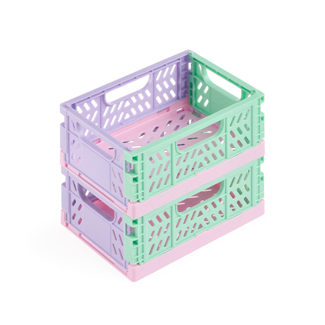 Cajas plegables y apilables tricolor de base rosa