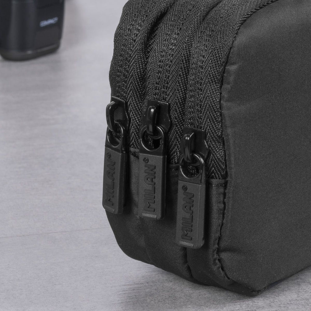 Estuche portatodo 3 cremalleras serie Shadow, negro
