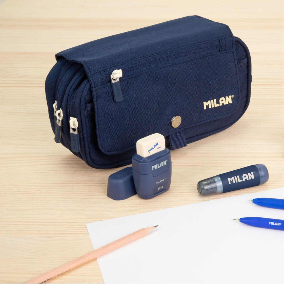 Estuche portatodo 4 cremalleras con solapa 1918, azul