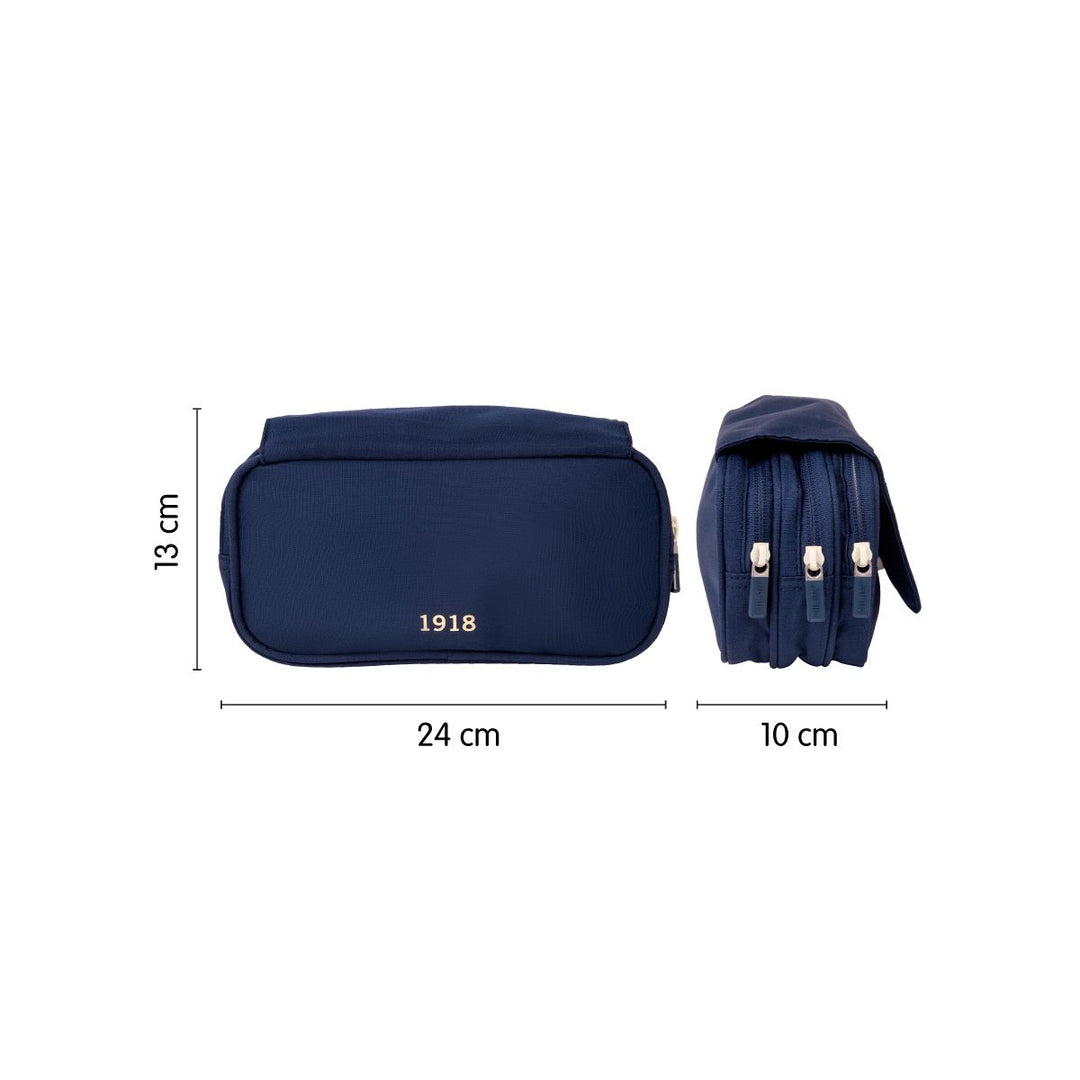 Estuche portatodo 4 cremalleras con solapa 1918, azul