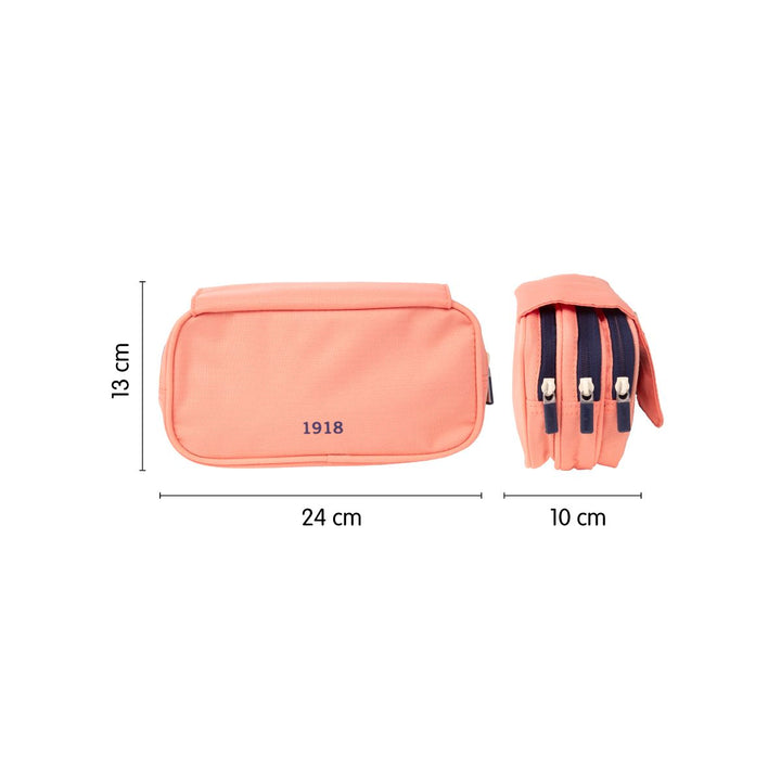 Estuche portatodo 4 cremalleras con solapa 1918, rosa