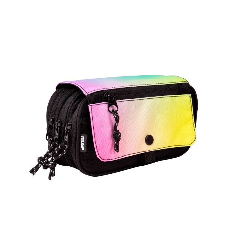 Estuche portatodo 4 cremalleras con solapa Sunset, negro