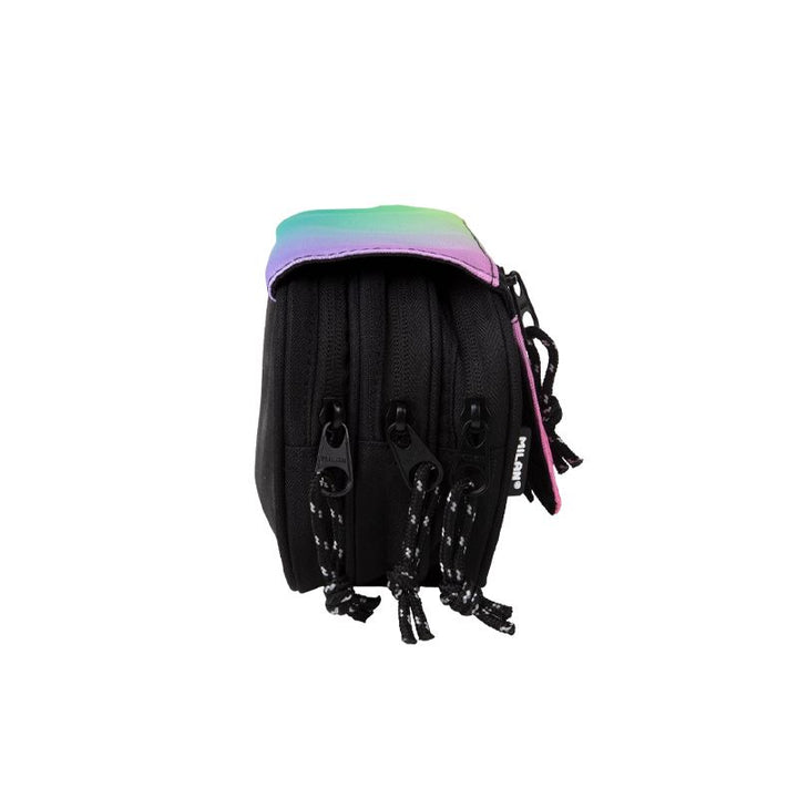 Estuche portatodo 4 cremalleras con solapa Sunset, negro