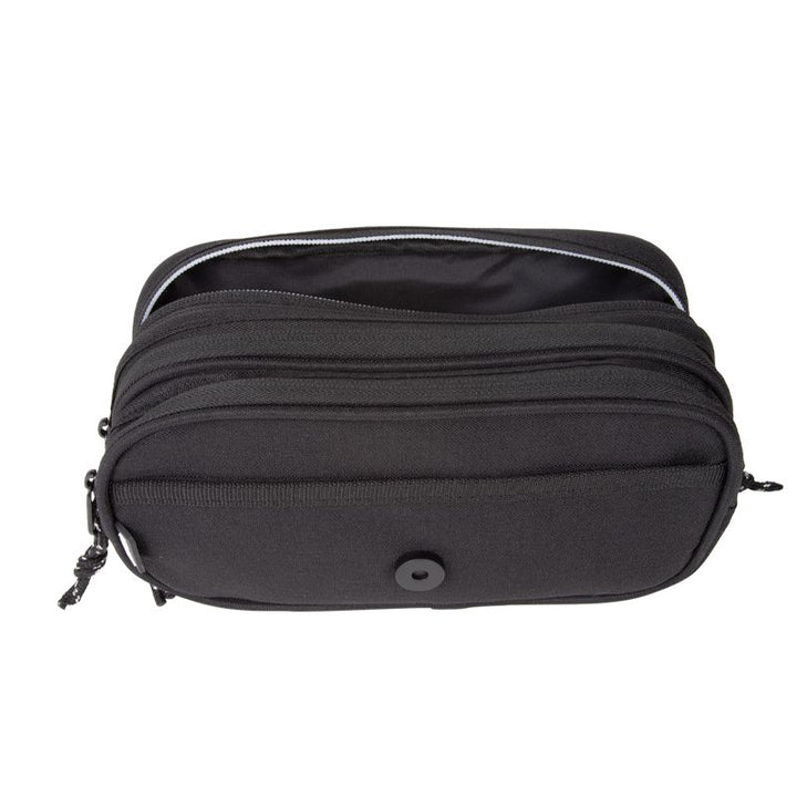 Estuche portatodo 4 cremalleras con solapa Sunset, negro
