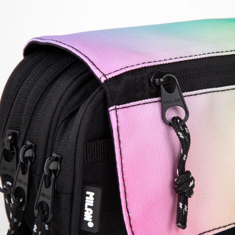 Estuche portatodo 4 cremalleras con solapa Sunset, negro