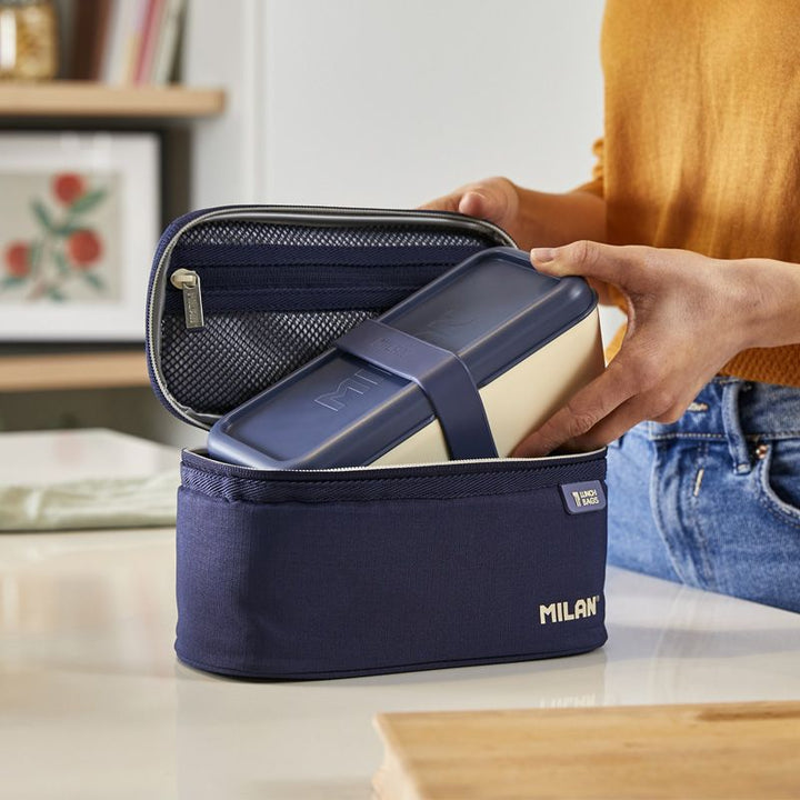 Recipiente para alimentos rectangular 0,75L, tapa azul marino