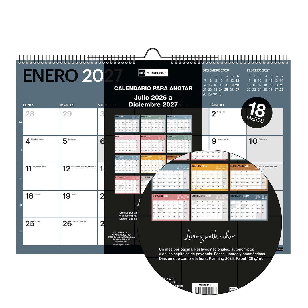 Calendario 18 Meses Pared A3 Para Escribir Chromat 2026-27