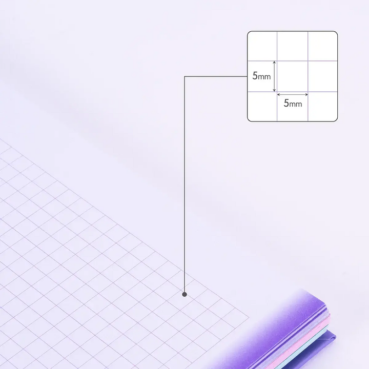 Cuaderno A4 con espiral y tapa dura, papel cuadriculado, 90 hojas de 95gr/m², colección Sunset, lila