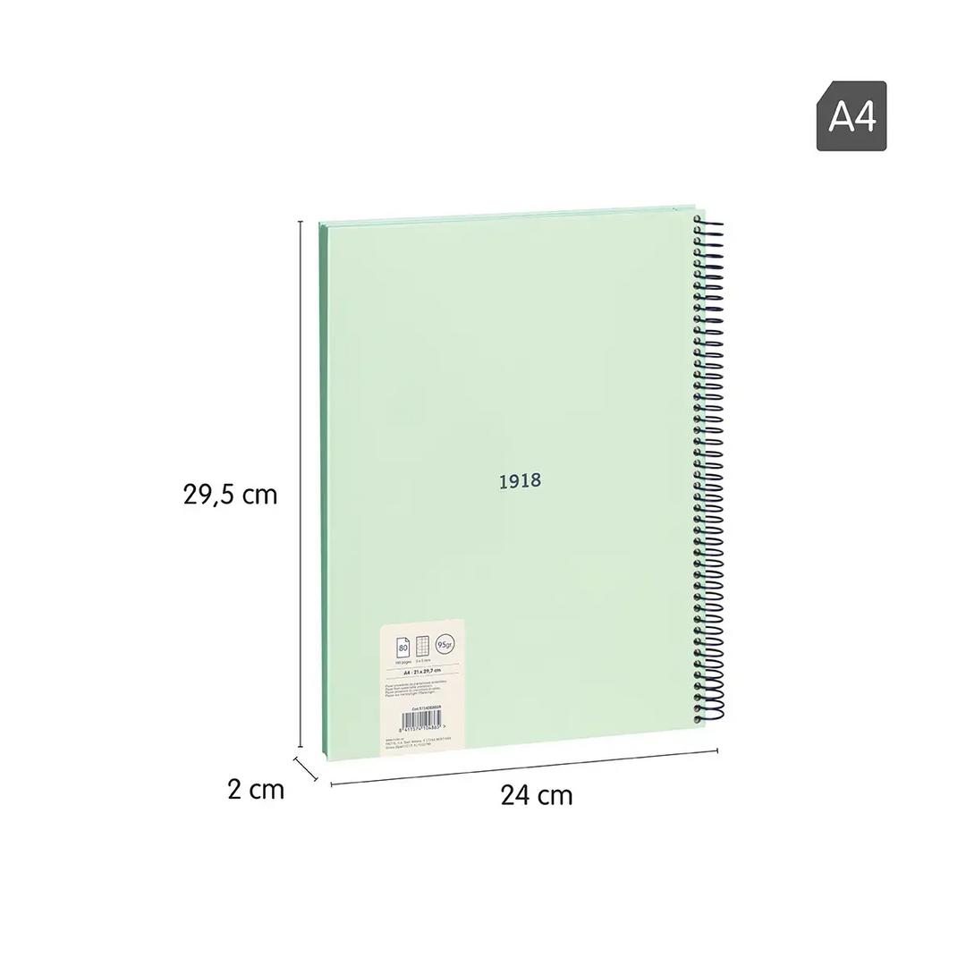 Cuaderno A4 con espiral y tapa dura, papel cuadriculado, colección 430 since 1918