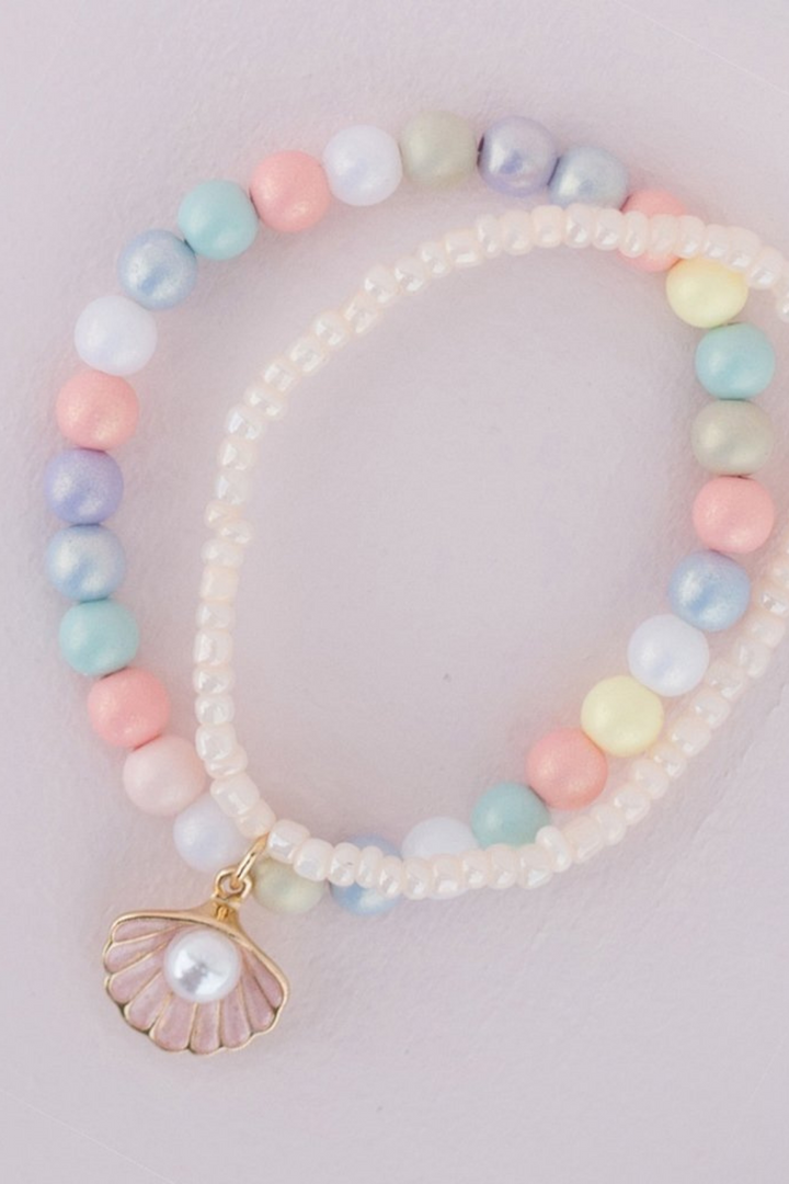 Set de pulseras conchas pastel boutique (2 piezas)