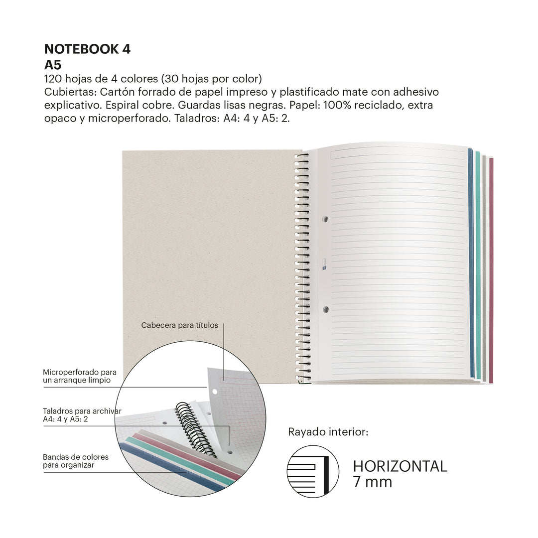 Cuaderno Espiral Reciclado A5 Horizontal 7Mm 120 Hojas Lila Garden Miquelrius
