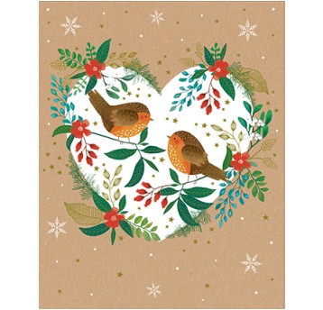 Tarjeta Navidad Kraft Work - Corazón con pájaros