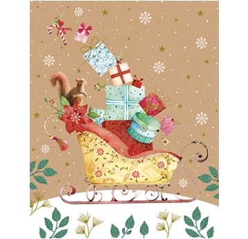 Tarjeta Navidad Kraft Work - Trineo con regalos