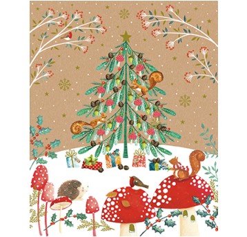 Tarjeta Navidad Kraft Work - Arbol de Navidad en el bosque