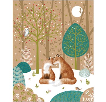 Tarjeta Navidad Kraft Work - Zorros en el bosque