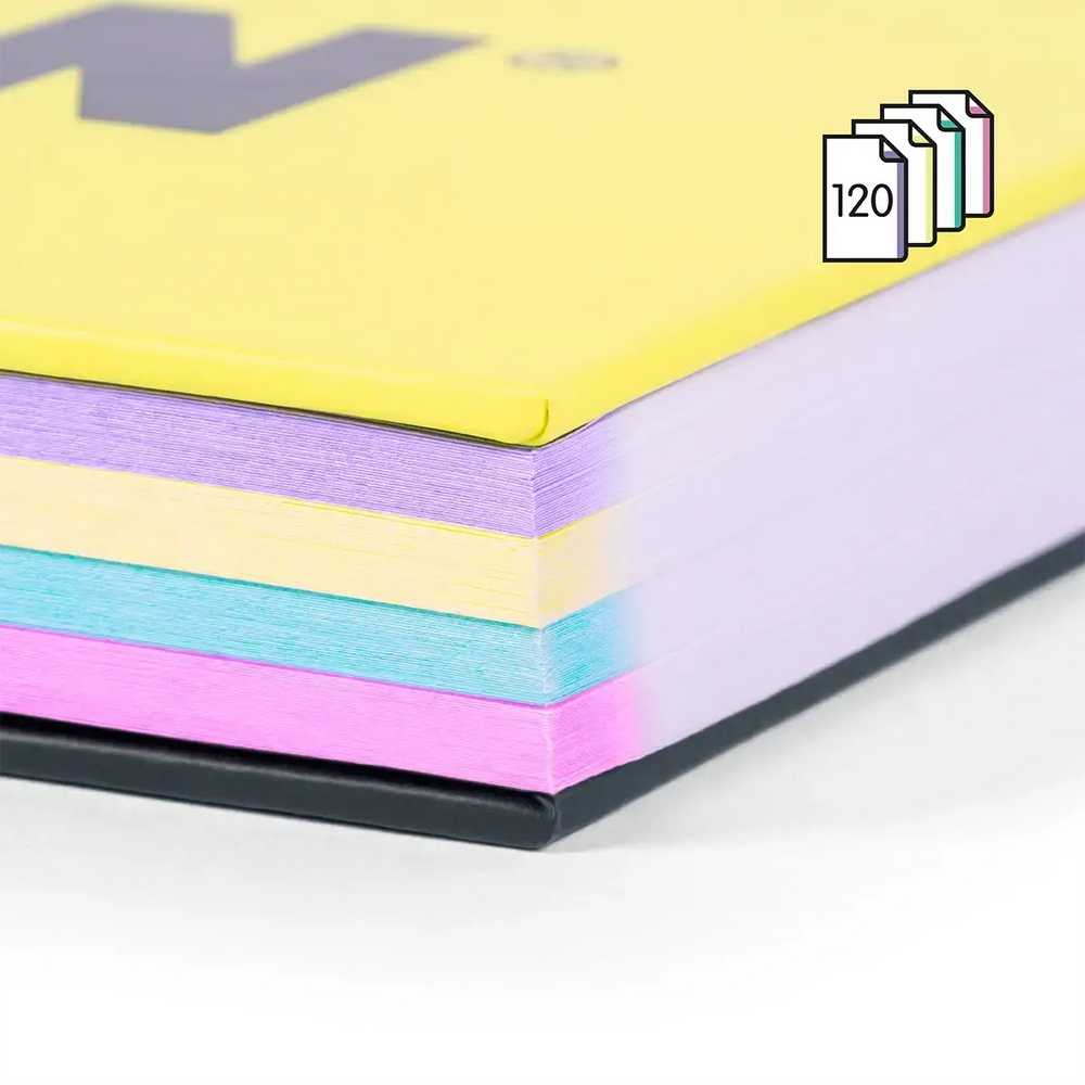 Cuaderno A4 con espiral y tapa dura, papel a líneas, 120 hojas de 95 gr/m², colección Sunset