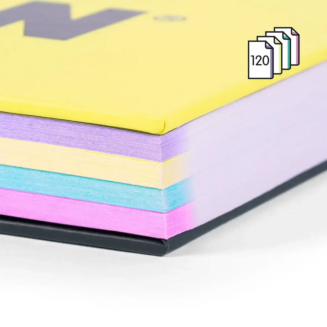 Cuaderno A4 con espiral y tapa dura, papel a líneas, 120 hojas de 95 gr/m², colección Sunset