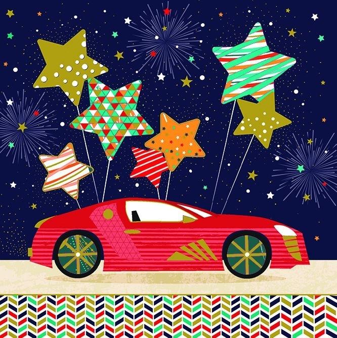 Tarjeta felicitación Arabesque Coche y estrellas