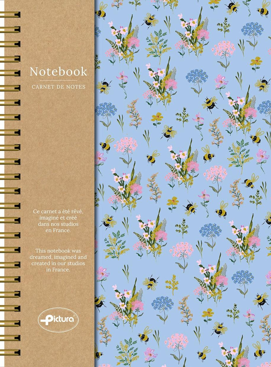 Cuaderno A5 espirales S. Dyment Prado de abejas azules