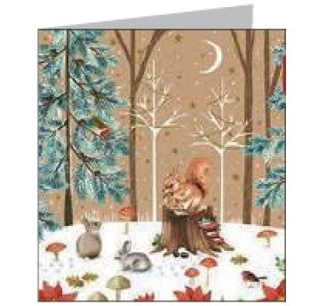 Tarjeta Navidad Kraft Work - Ardillas en el bosque