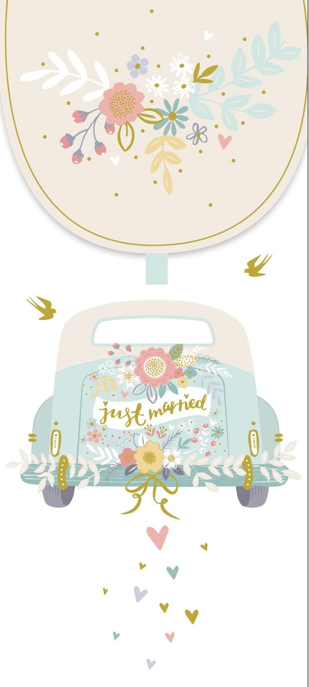 Sobre Money card Boda Coche con flores