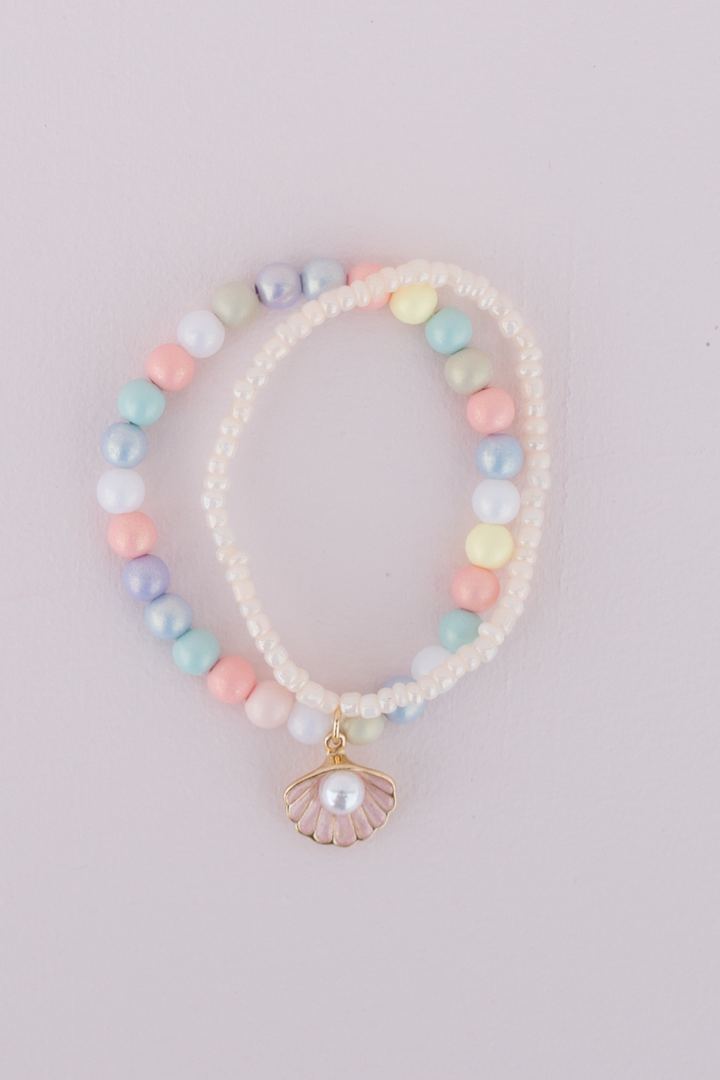 Set de pulseras conchas pastel boutique (2 piezas)
