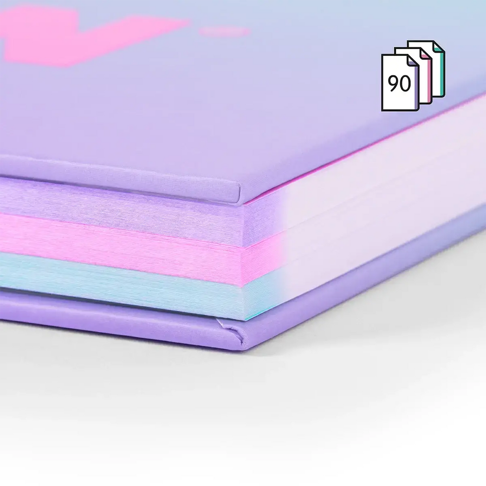 Cuaderno A4 con espiral y tapa dura, papel cuadriculado, 90 hojas de 95gr/m², colección Sunset, lila