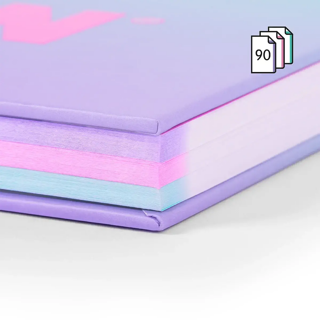 Cuaderno A4 con espiral y tapa dura, papel cuadriculado, 90 hojas de 95gr/m², colección Sunset, lila