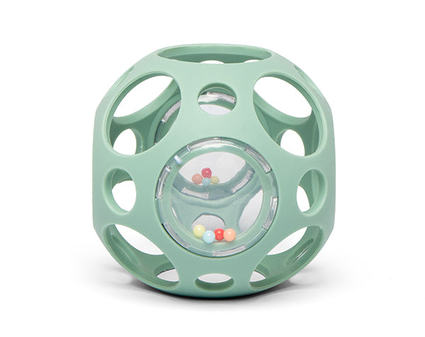 Pelota sensorial verde con sonajero