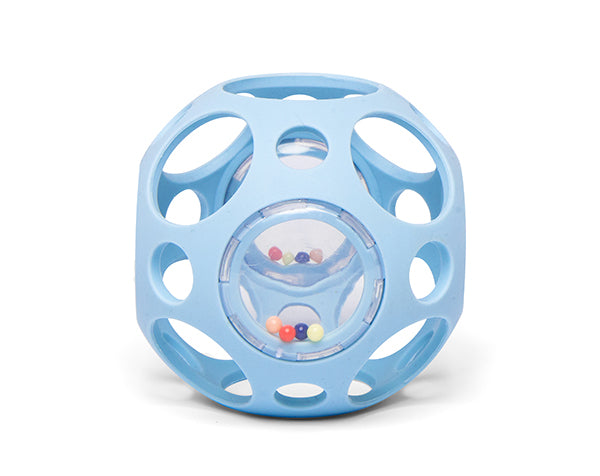 Pelota sensorial azul con sonajero