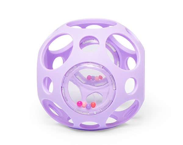 Pelota sensorial lila con sonajero