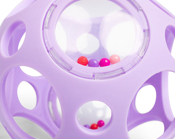 Pelota sensorial lila con sonajero