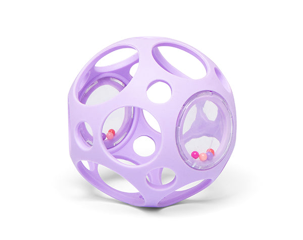 Pelota sensorial lila con sonajero