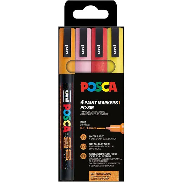 Posca PC-3ML 4P Set purpurina colores cálidos