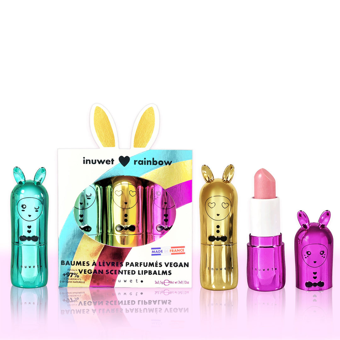 Set de 3 bálsamos labiales metalizados rainbow