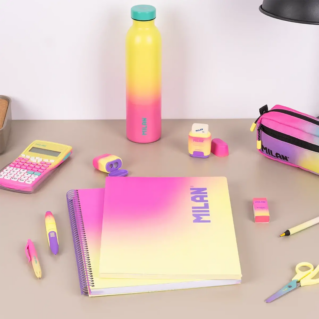 Cuaderno A4 con espiral y tapa dura, papel cuadriculado, 90 hojas de 95gr/m², colección Sunset, amarillo