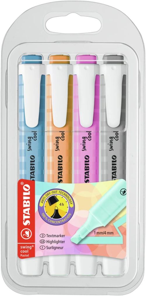 Estuche 4 marcadores fluorescentes Stabilo Swing Cool Pastel