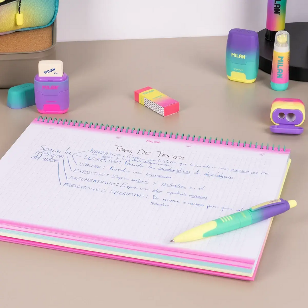 Cuaderno A4 con espiral y tapa dura, papel cuadriculado, 90 hojas de 95gr/m², colección Sunset, rosa