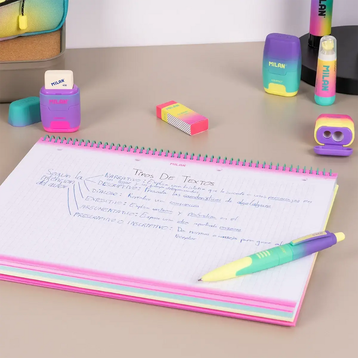 Cuaderno A4 con espiral y tapa dura, papel cuadriculado, 90 hojas de 95gr/m², colección Sunset, rosa