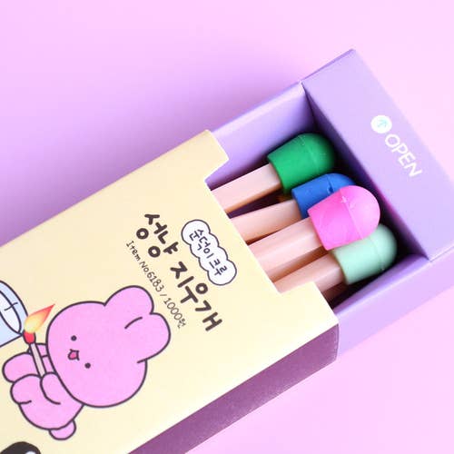 Papelería de diseño único, goma de borrar con forma de fósforos, 8 piezas, 1 caja