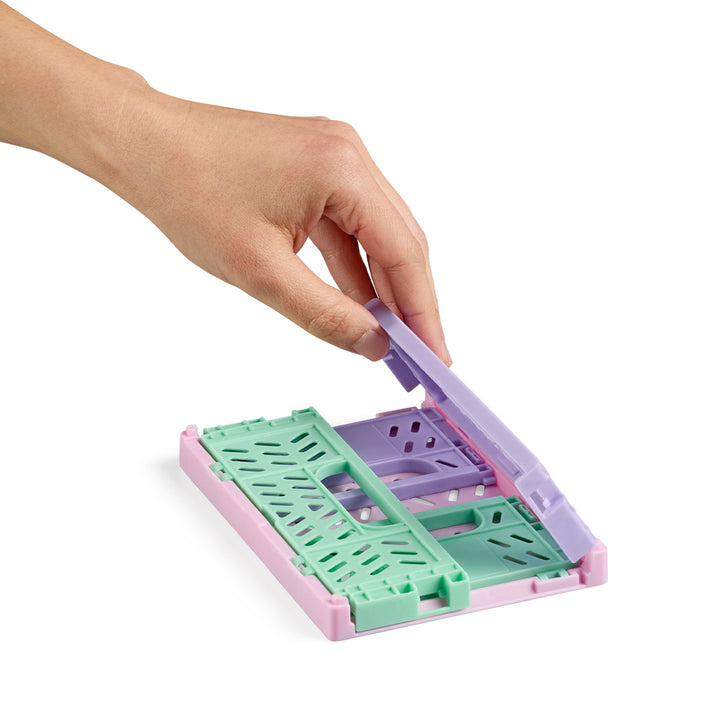 Cajas plegables y apilables tricolor de base rosa