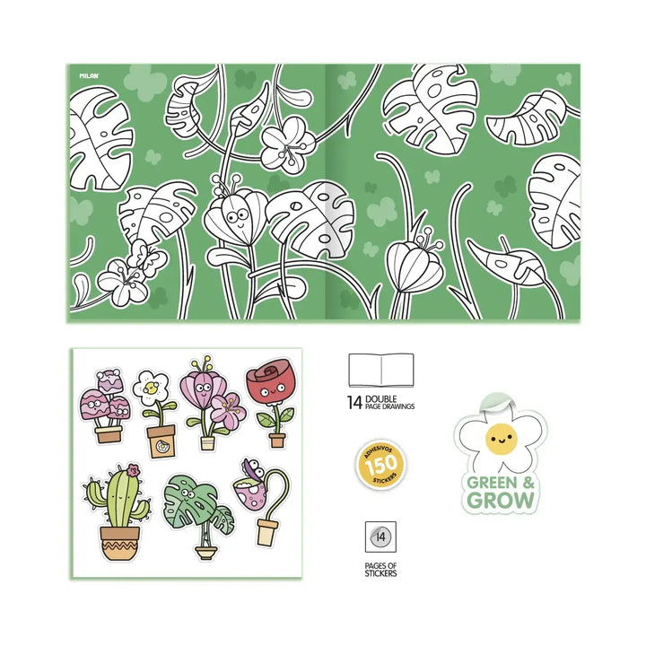 Cuaderno con adhesivos para colorear 'Green & Grow'