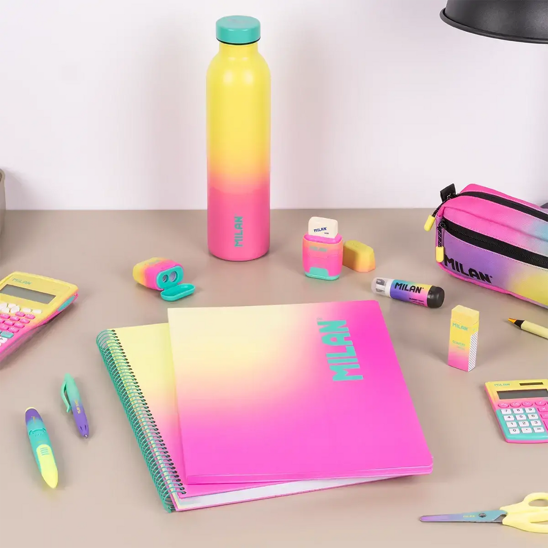 Cuaderno A4 con espiral y tapa dura, papel cuadriculado, 90 hojas de 95gr/m², colección Sunset, rosa