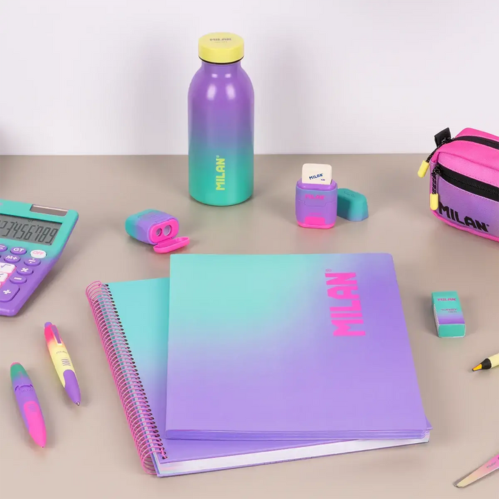 Cuaderno A4 con espiral y tapa dura, papel cuadriculado, 90 hojas de 95gr/m², colección Sunset, lila