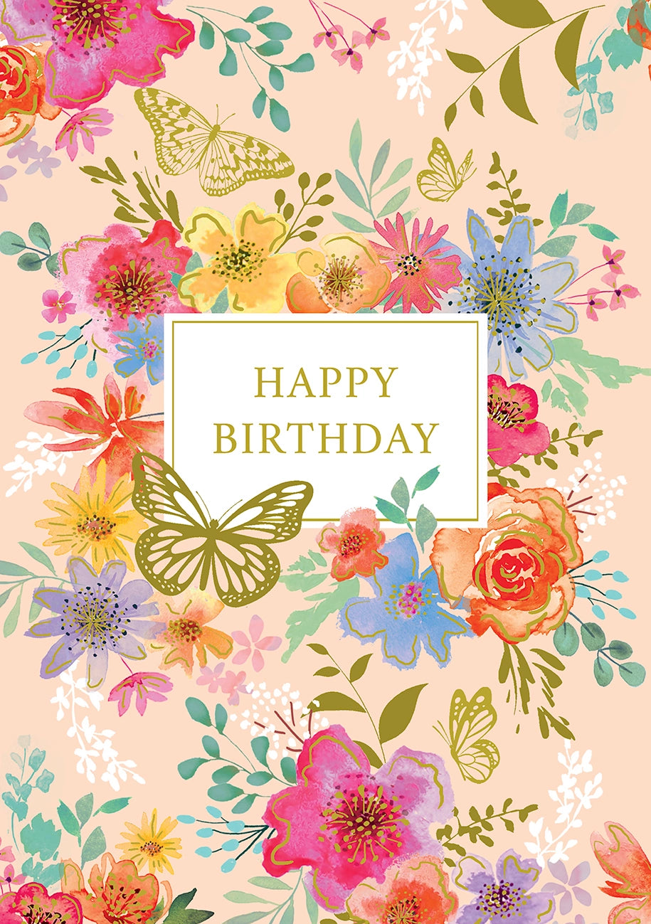 Tarjeta de felicitación Zig-Zag Cumpleaños Flores y...