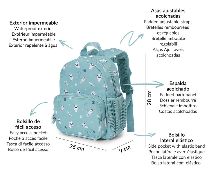 Mochila Infantil Pandas in Space Personalizable