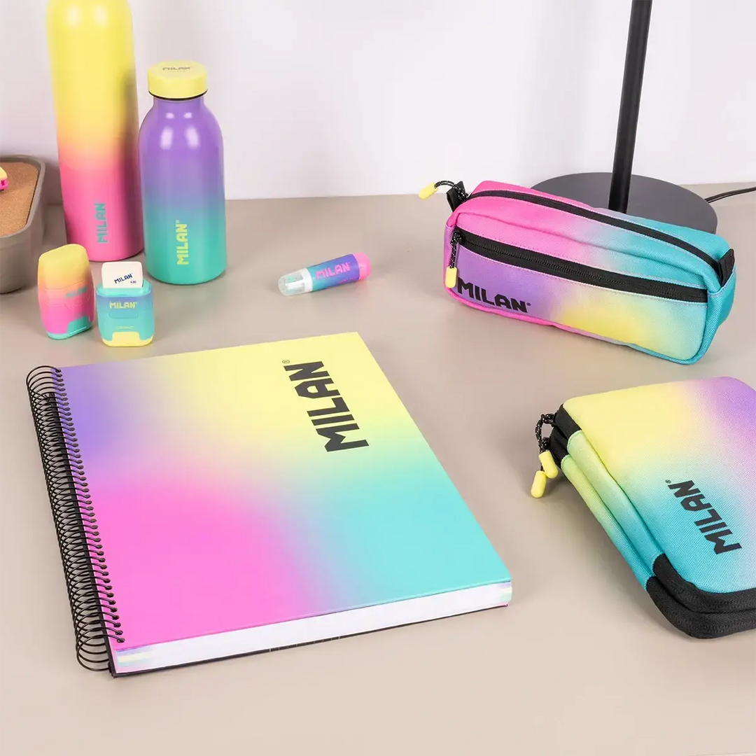 Cuaderno A4 con espiral y tapa dura, papel a líneas, 120 hojas de 95 gr/m², colección Sunset