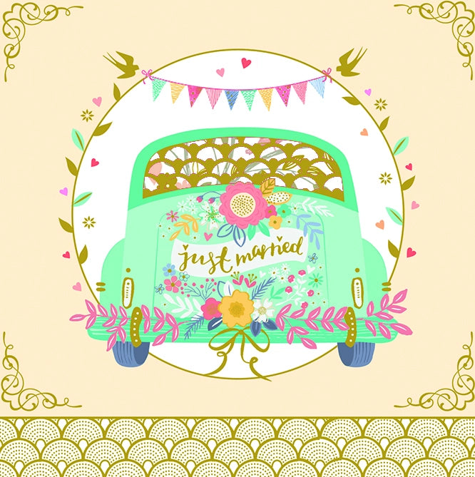 Tarjeta felicitación Arabesque Coche de recién casados